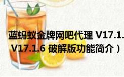 蓝蚂蚁金牌网吧代理 V17.1.6 破解版（蓝蚂蚁金牌网吧代理 V17.1.6 破解版功能简介）